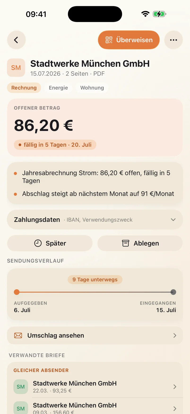 Letter detail screen with AI summary